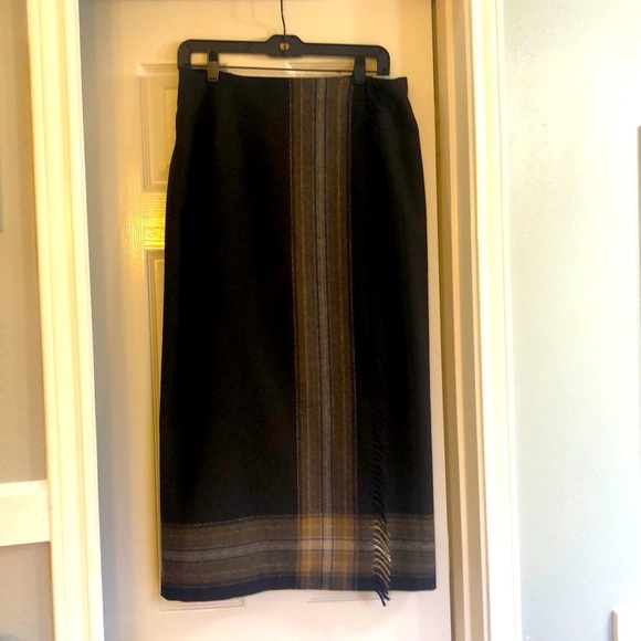 Brown Long Wool wrap skirt with fringe 12 P - Picture 1 of 12